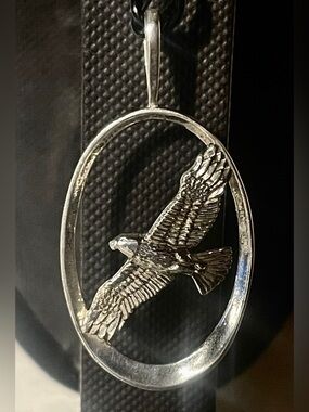Vintage Kabana Sterling Silver Eagle in Flight Oval Pendant